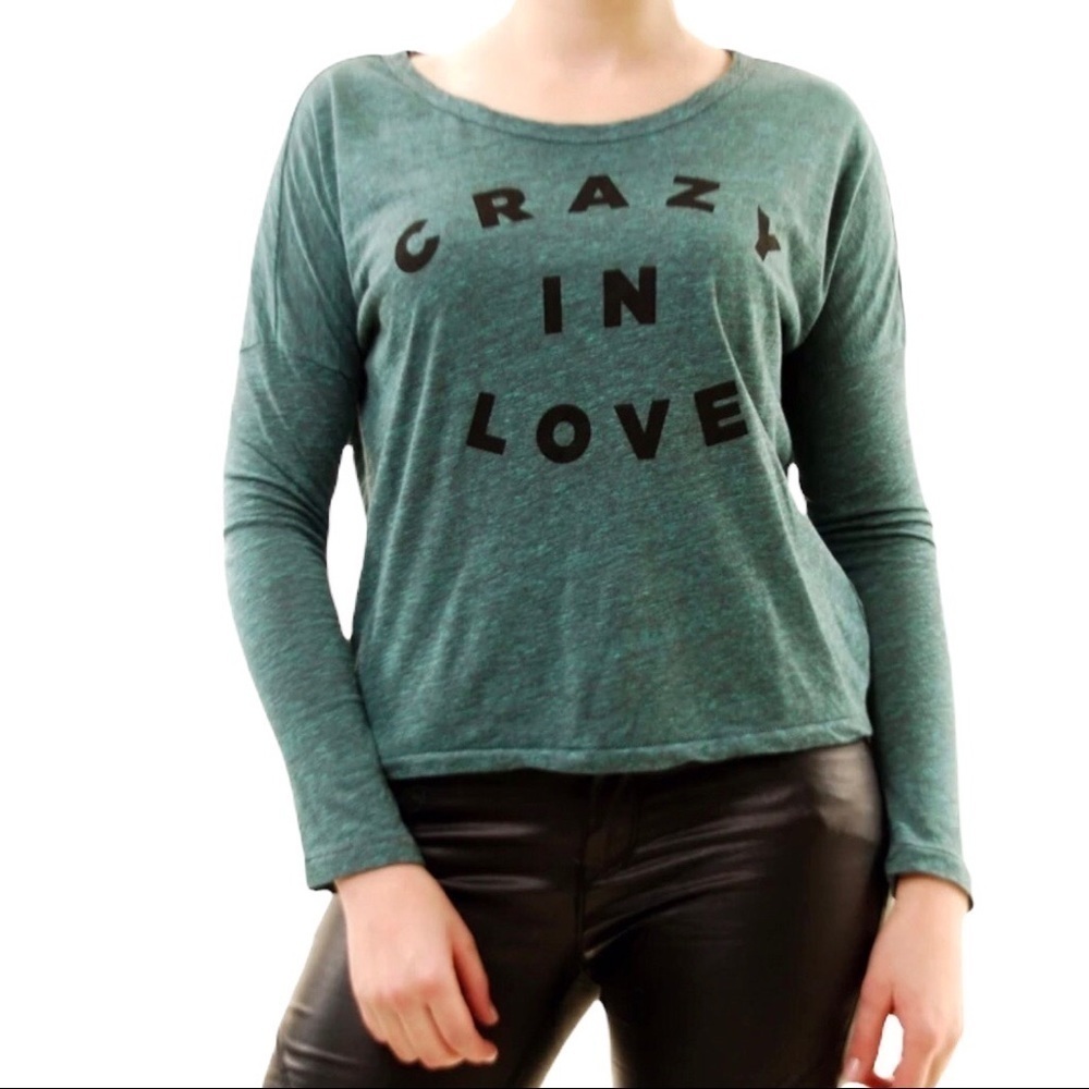 Sundry Women’s Crazy In Love Long Sleeve T Shirt Green Graphic Size 2